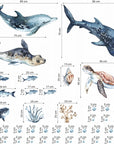 Sea Animals Variety Decal Set - Ocean Theme - Watercolour effect Dolphin, Shark, Turtle & Seal + more