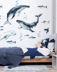 Whales & Fishes Decal Set - Ocean theme - Watercolour effect wall stickers