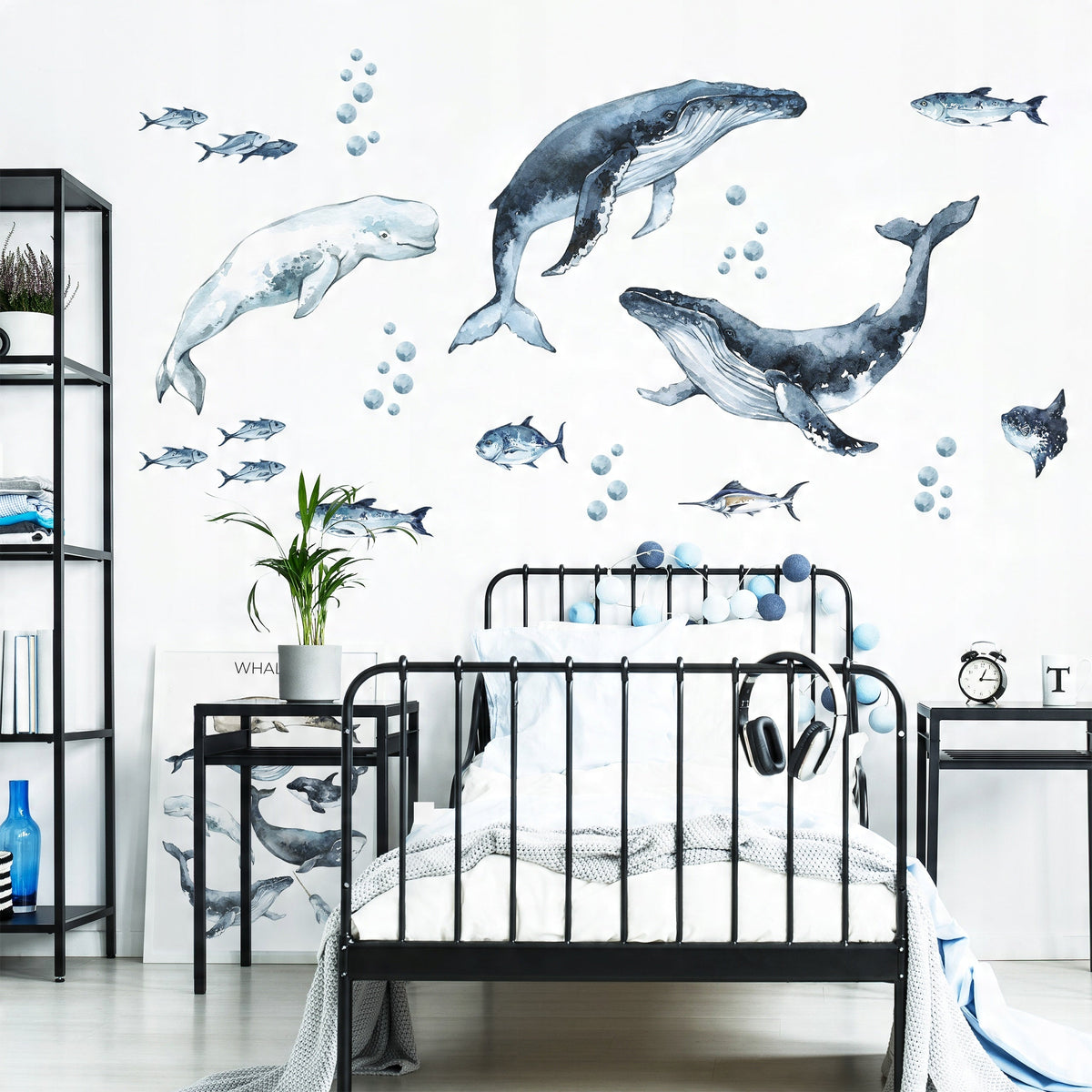 Whales &amp; Fishes Decal Set - Ocean theme - Watercolour effect wall stickers