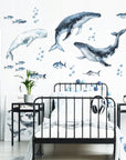 Whales & Fishes Decal Set - Ocean theme - Watercolour effect wall stickers
