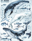 Whales & Fishes Decal Set - Ocean theme - Watercolour effect wall stickers