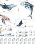 Dolphins & Turtle Decal Set - Ocean Theme - Watercolour Effect Stickers