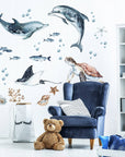 Dolphins & Turtle Decal Set - Ocean Theme - Watercolour Effect Stickers