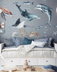 Dolphins & Turtle Decal Set - Ocean Theme - Watercolour Effect Stickers