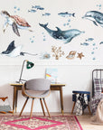 Dolphins & Turtle Decal Set - Ocean Theme - Watercolour Effect Stickers
