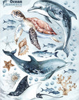 Dolphins & Turtle Decal Set - Ocean Theme - Watercolour Effect Stickers