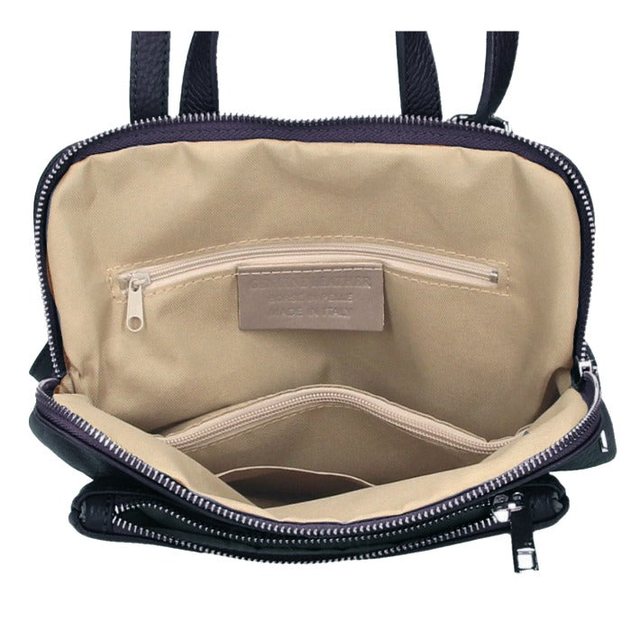 Navy Compact Pocket Ethical Leather Backpack