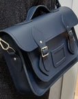 Handmade Leather Satchel - Navy Blue