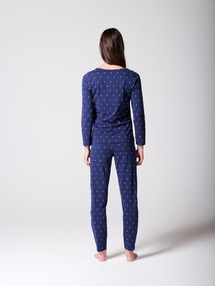 Navy Printed Henley Organic Cotton Slim Stretch PJ Set