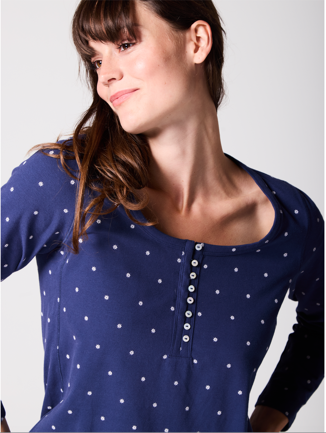 Navy Printed Henley Organic Cotton Slim Stretch PJ Set