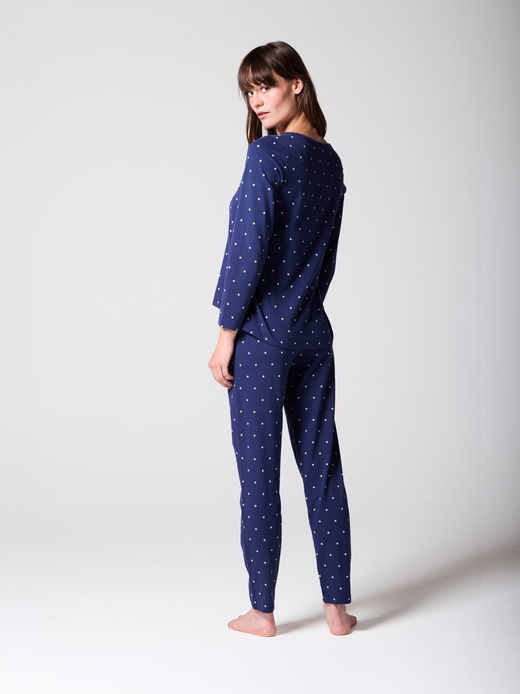 Navy Printed Henley Organic Cotton Slim Stretch PJ Set