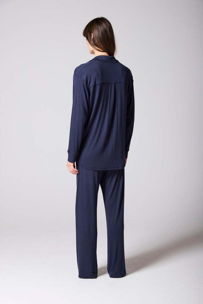 Navy Ribbed Modal Hero shirt and Wide-leg Jogger PJ Set