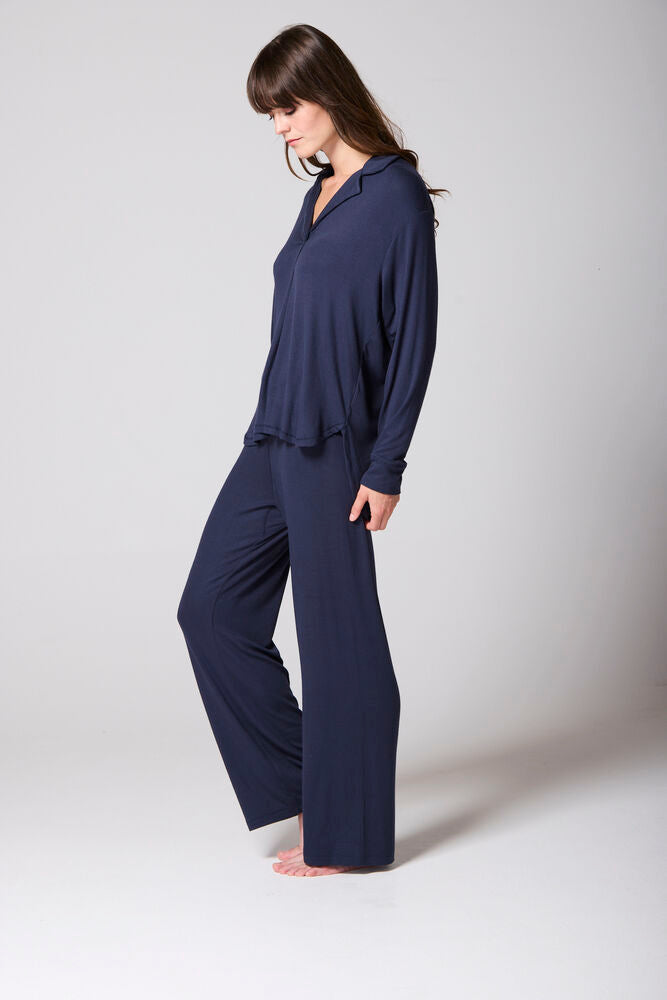 Navy Ribbed Modal Hero shirt and Wide-leg Jogger PJ Set