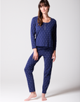 Navy Printed Henley Organic Cotton Slim Stretch PJ Set