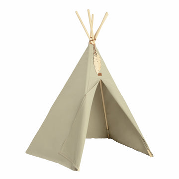 Premium Laurel Green Canvas Teepee, Pinewood Play Tent with Wooden Feathers, Nobodinoz Nevada Kids Teepee by Ella James at brixbailey.com