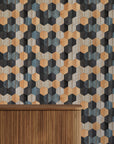 Neville Geometric Wallpaper with Faux Wood Texture