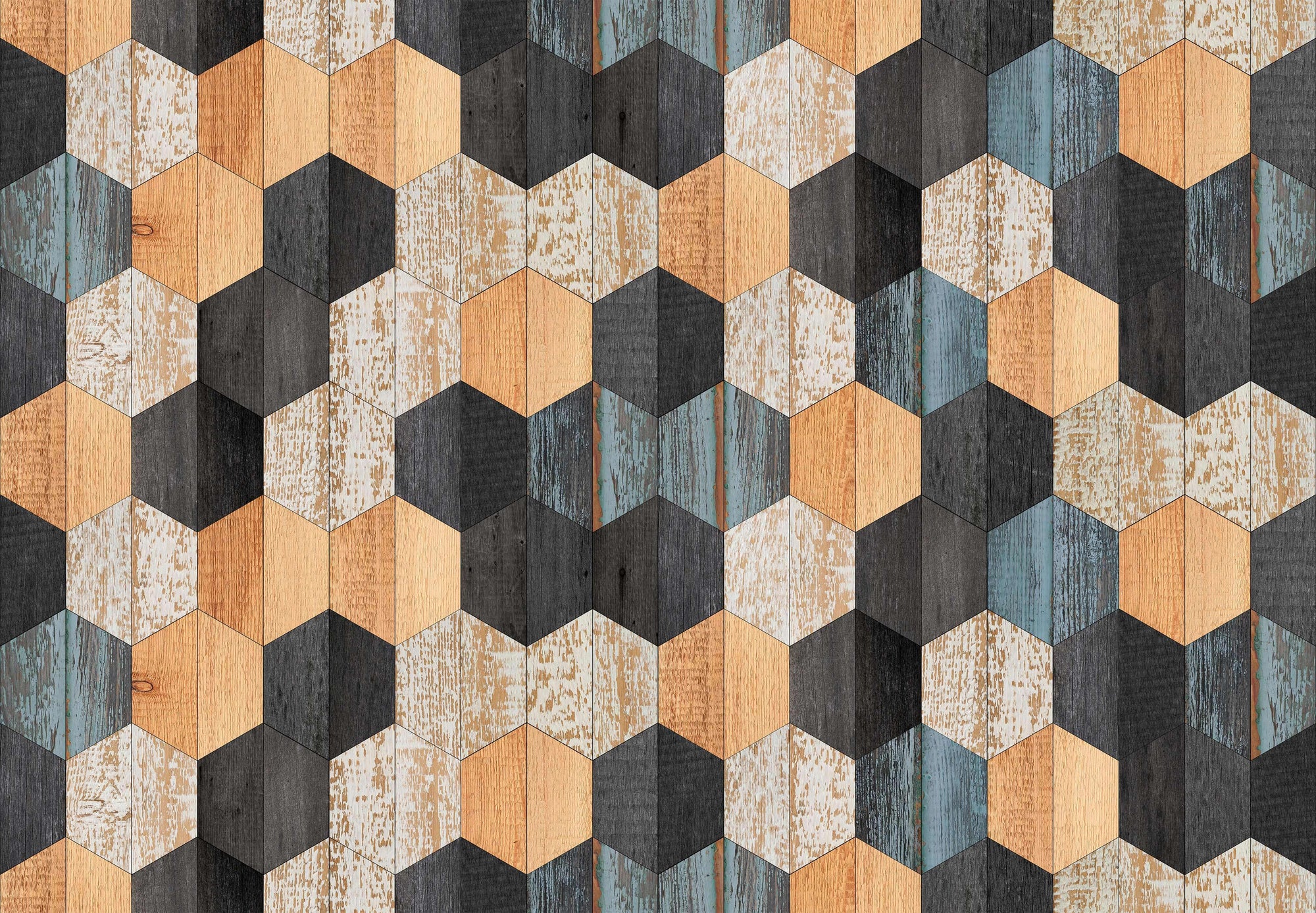 Neville Geometric Wallpaper with Faux Wood Texture
