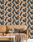 Neville Geometric Wallpaper with Faux Wood Texture