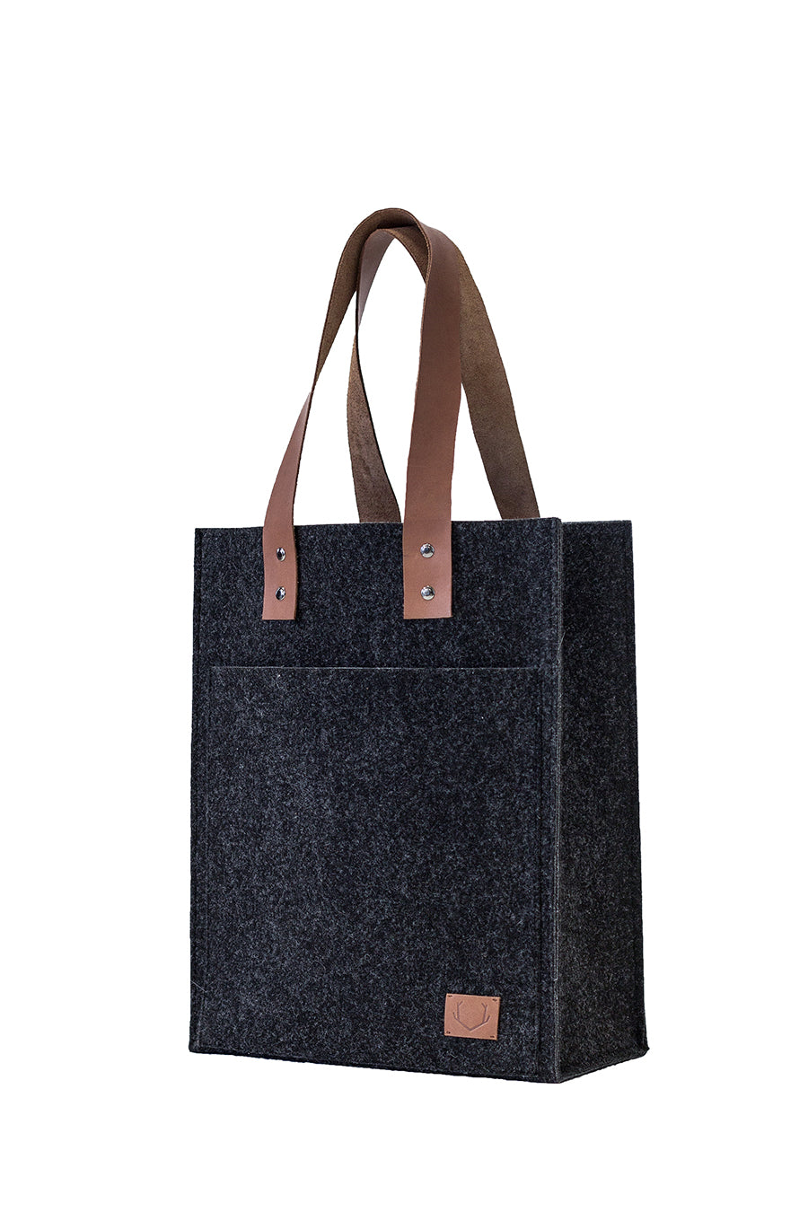 Black Felt Tote Bag with Leather Detail