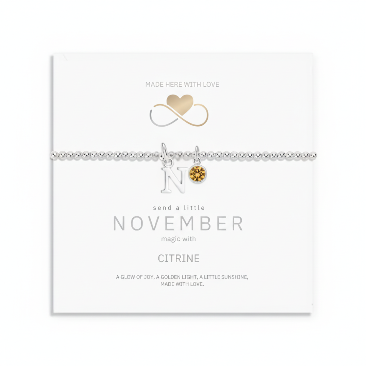 Personalised November Birthstone and Initial Bracelet | Citrine