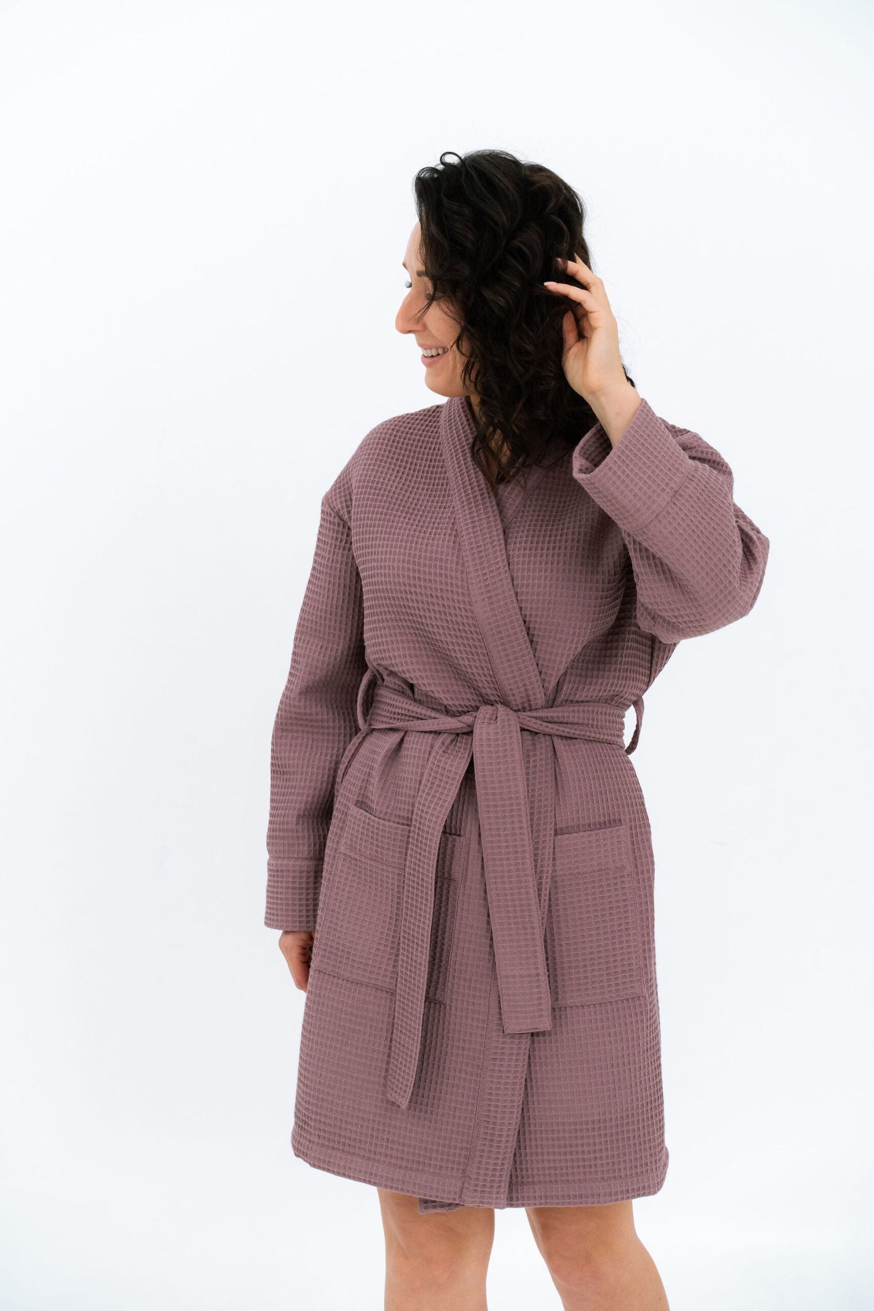 Short Waffle Cotton Robe for Women