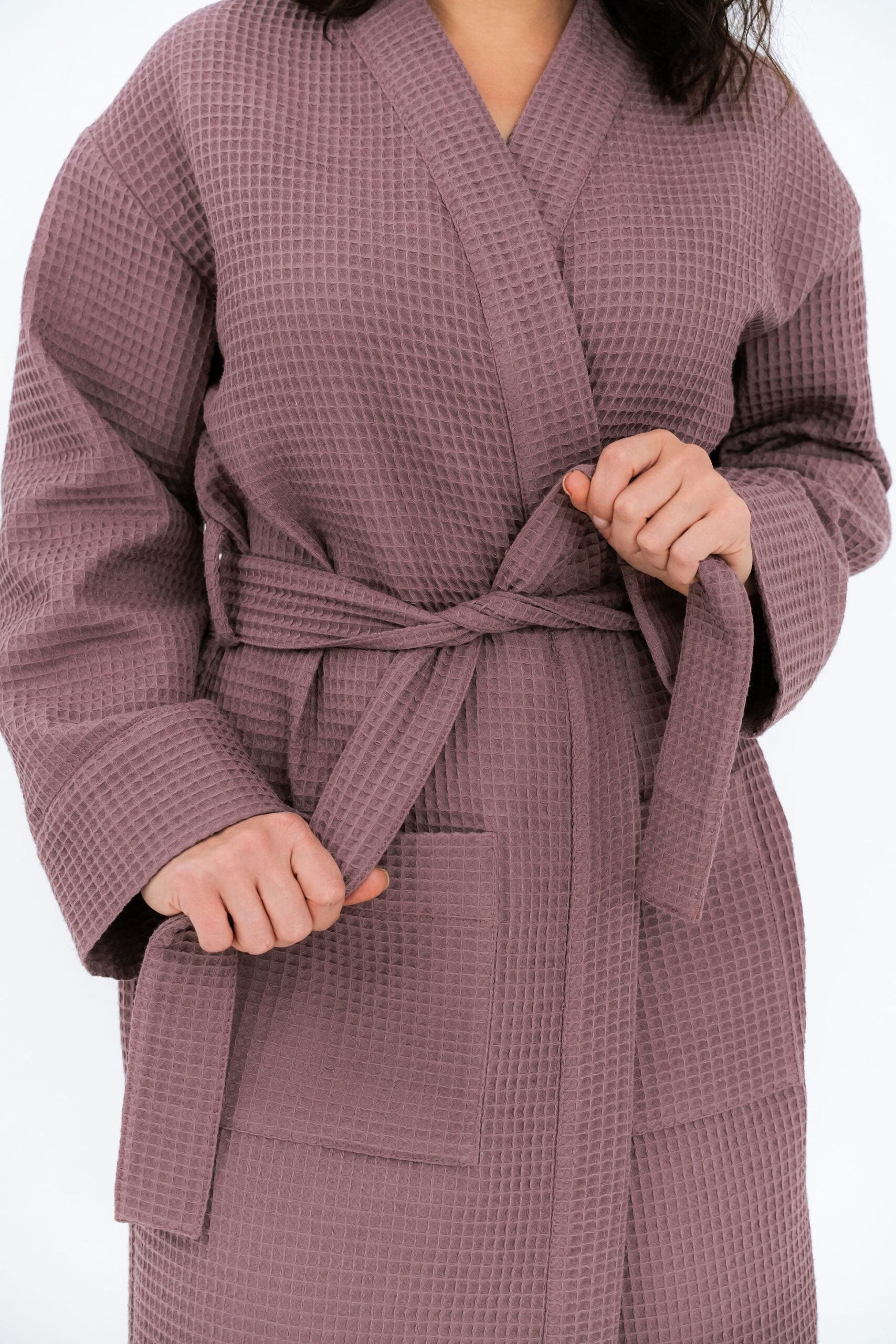 Short Waffle Cotton Robe for Women