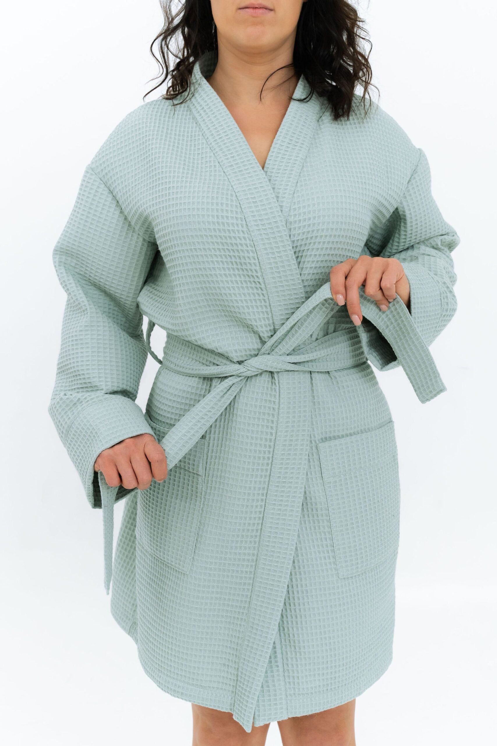 Short Waffle Cotton Robe for Women