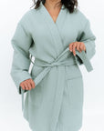 Short Waffle Cotton Robe for Women