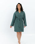 Short Waffle Cotton Robe for Women