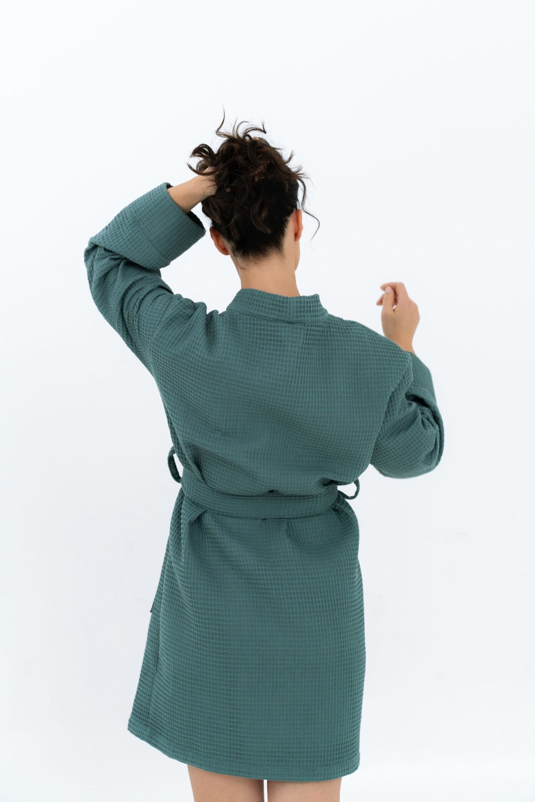 Short Waffle Cotton Robe for Women