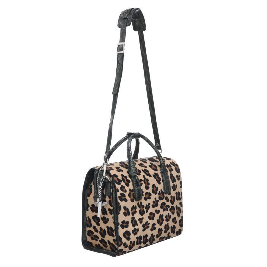 Leopard Print Hair On Hide Leather Structured Top Handle Bag - Brix and Bailey® - Contemporary Bag, Watch and Accessory Brand