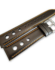 Black And Orange Leather Rally Hole Watch Strap