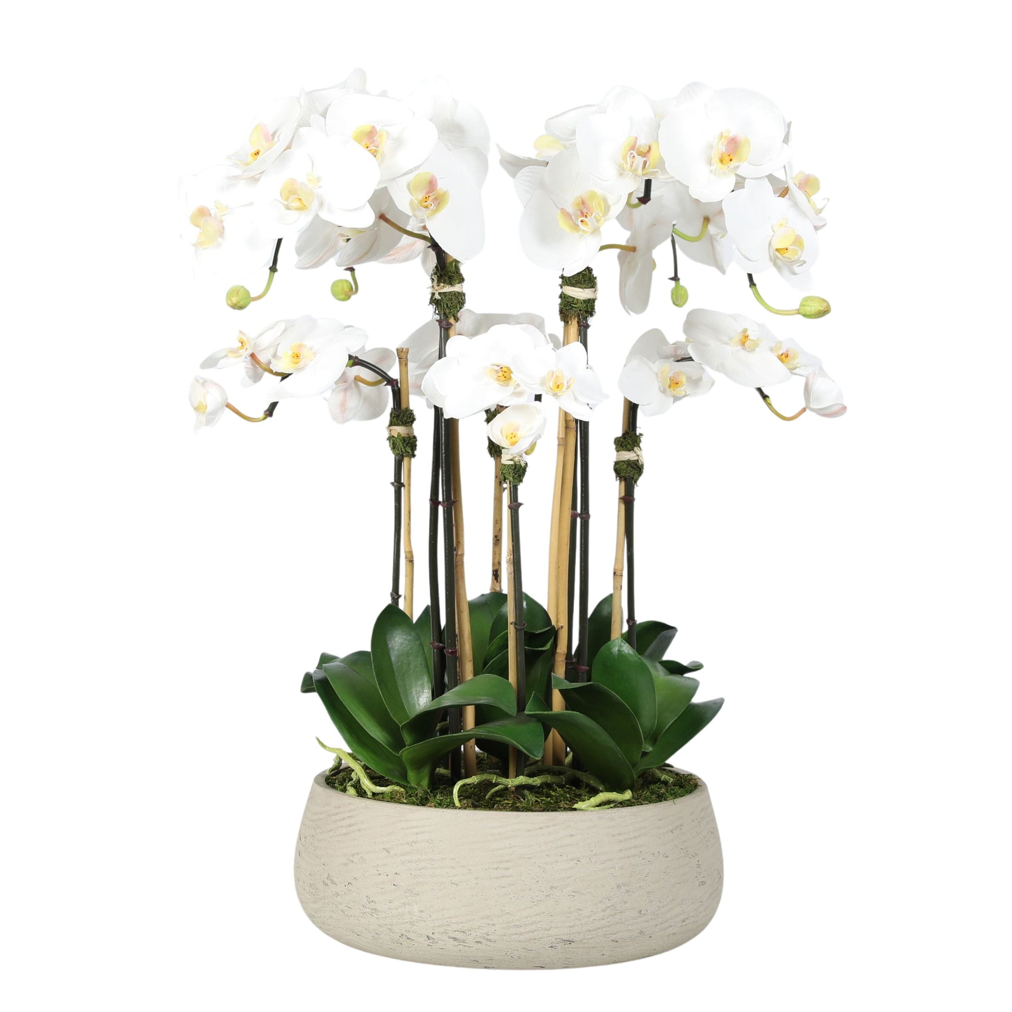 Artificial orchid centerpiece arrangement in beige planter - 28"