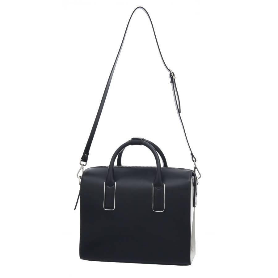NEW Vegan Black Leather Structured Top Handle Bag