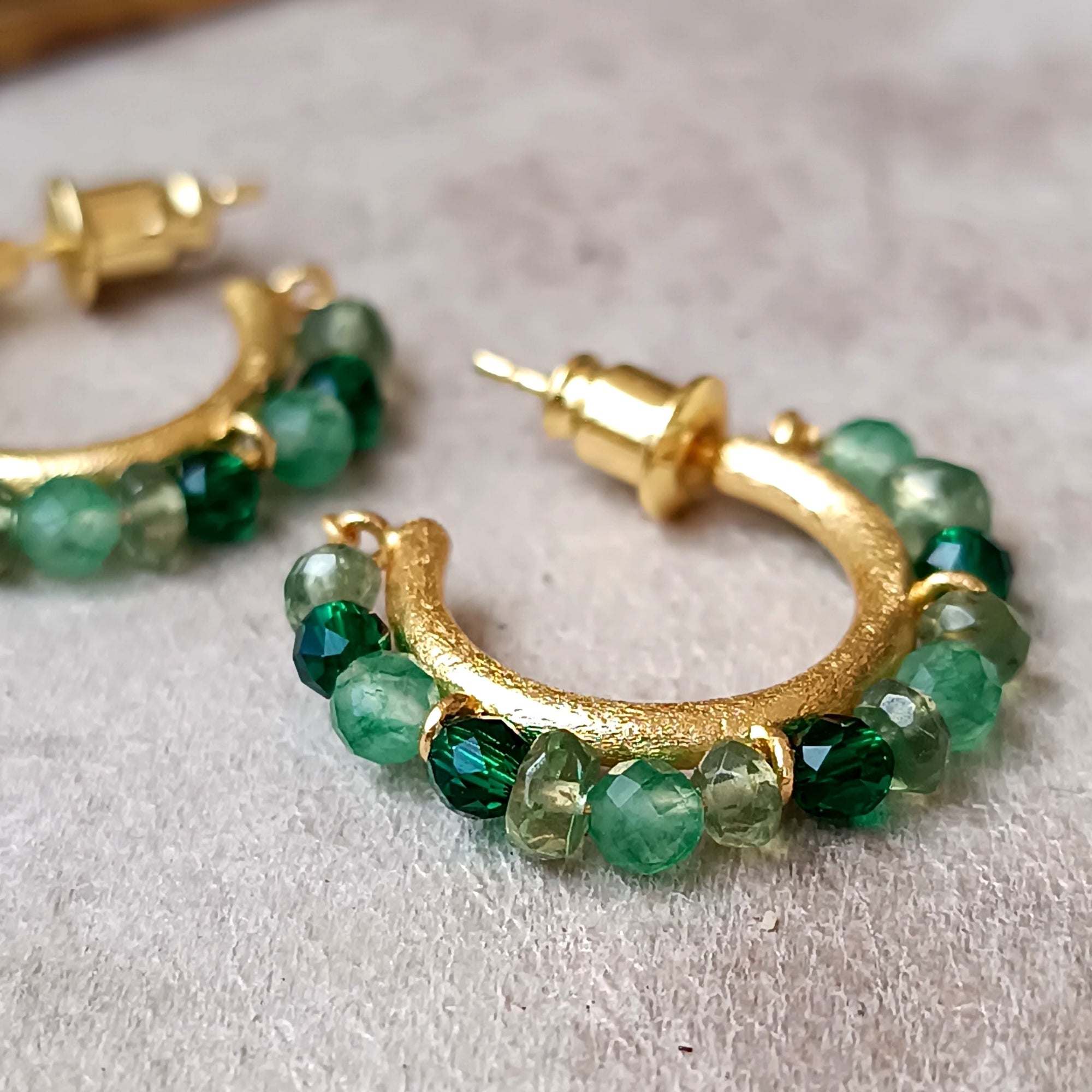 Ophelia Small Gemstone Hoops Green Aventurine, Green Apatite &amp; Green Tourmaline