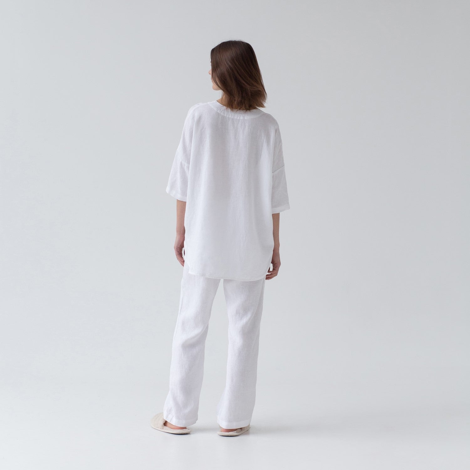 Linen Primrose Loungewear Set in Optical White