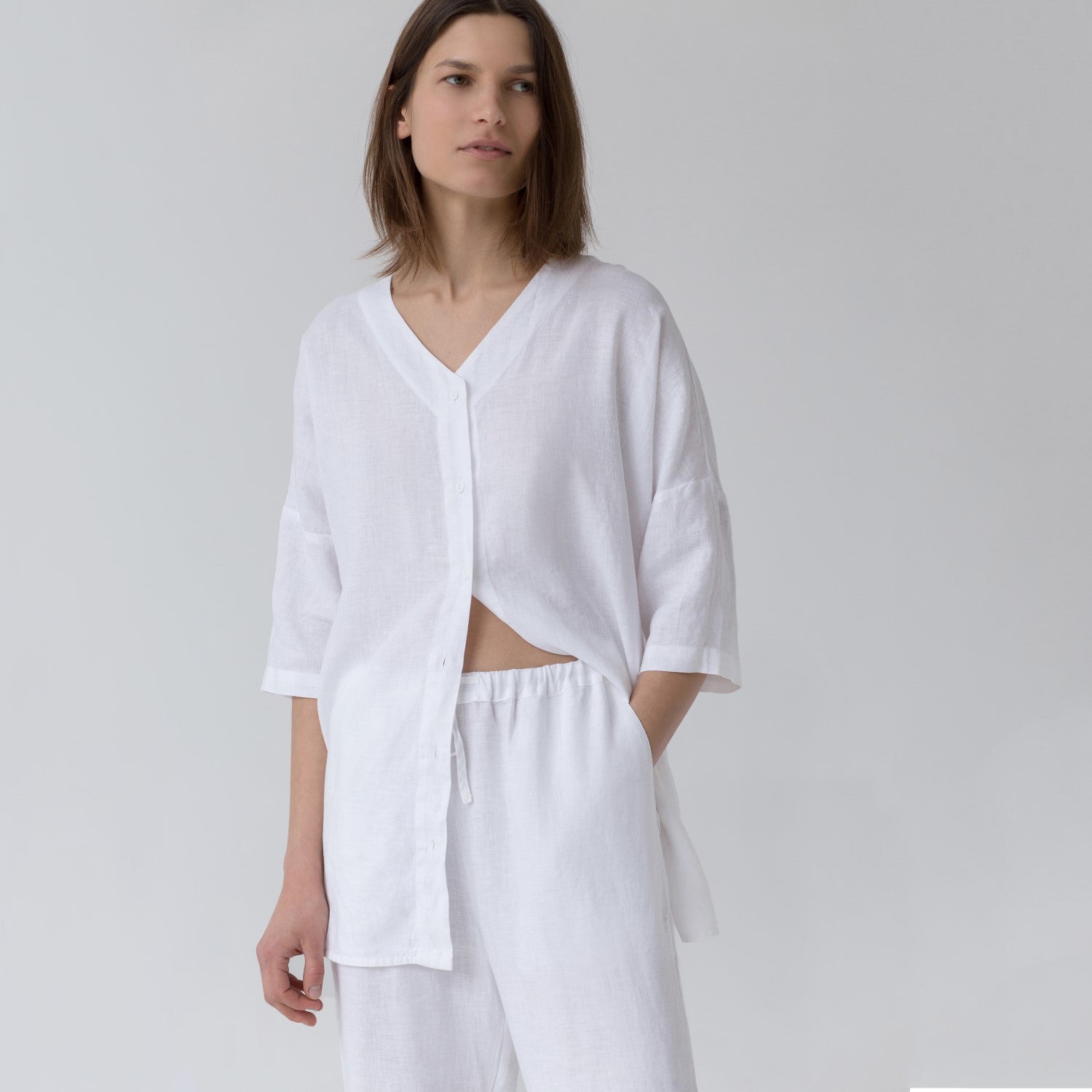 Linen Primrose Loungewear Set in Optical White
