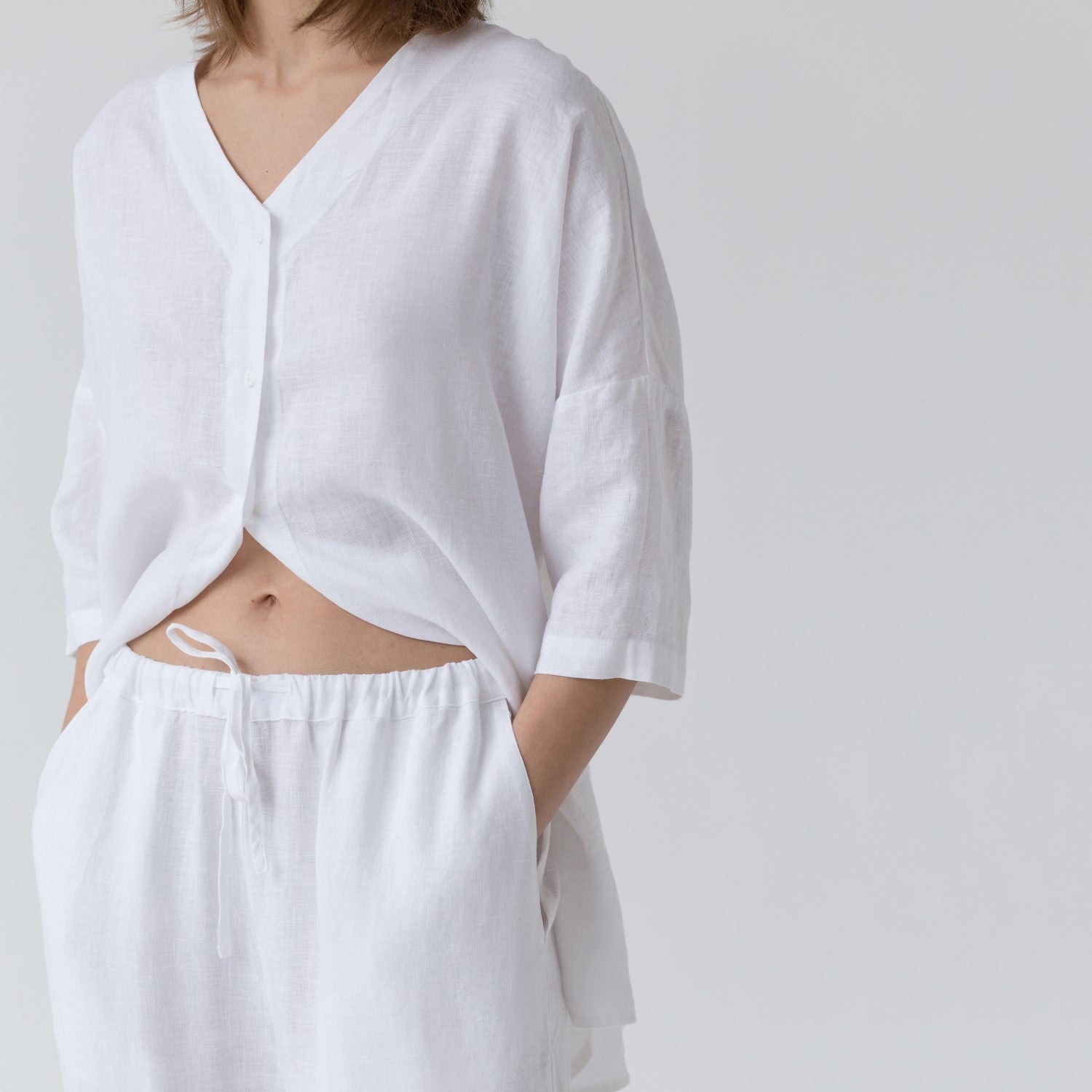 Linen Primrose Loungewear Set in Optical White