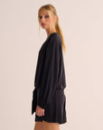 Black Washable Organic Stretch Silk Tie-Waist Sweatshirt