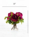 Real touch peony arrangement in glass vase - 10"