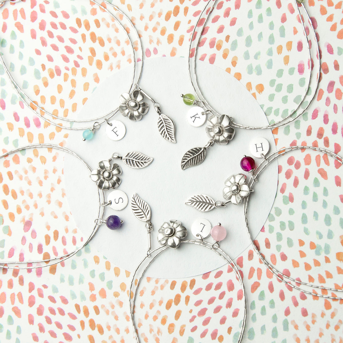 Personalised Sterling Silver Forget Me Not Bracelet With Amethyst Stones