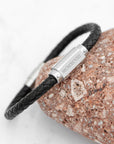 Personalised Men's Roman Numerals Luxury Black Leather Bracelet