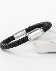 Personalised Men's Roman Numerals Luxury Black Leather Bracelet