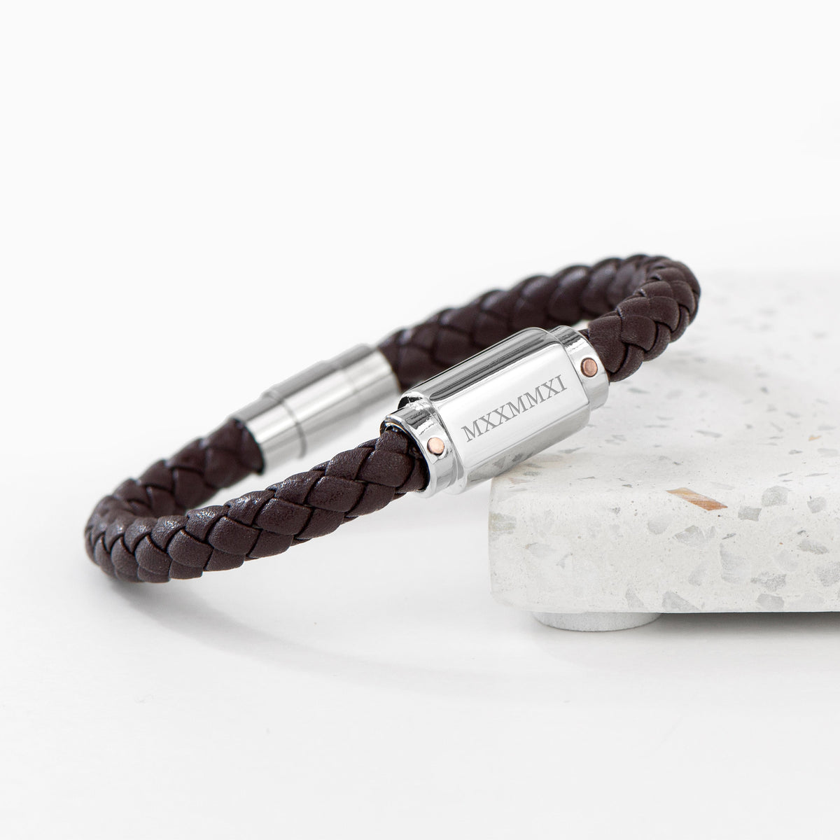 Personalised Men's Roman Numerals Luxury Brown Leather Bracelet
