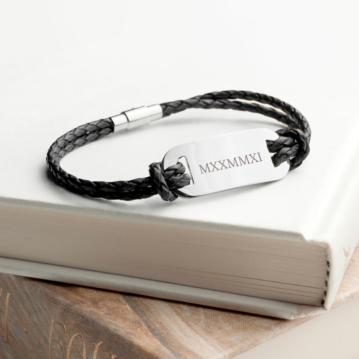 Personalised Men's Roman Numerals Statement Leather Bracelet