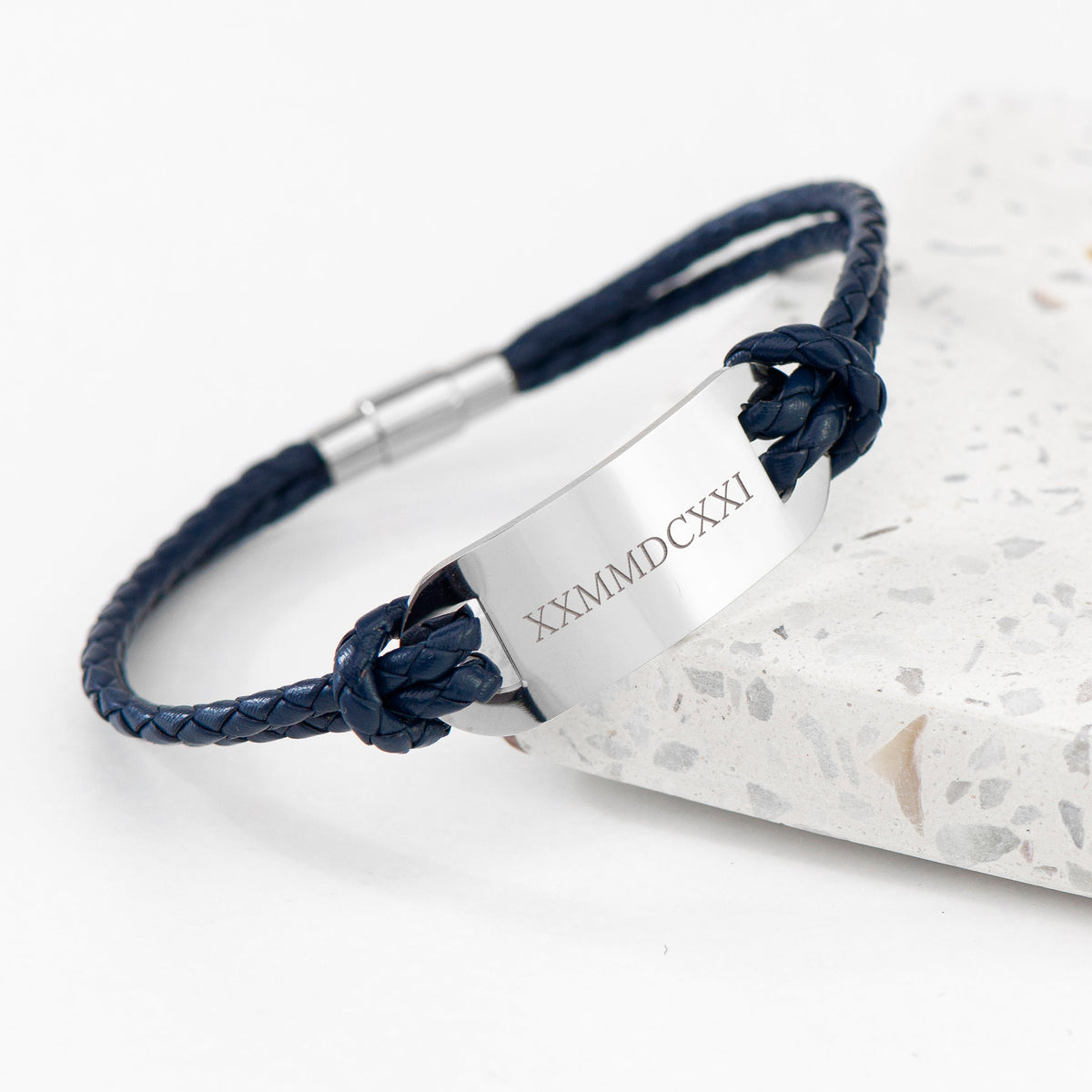 Personalised Men's Roman Numerals Statement Leather Bracelet