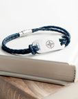 Personalised Men's Travel Compass Statement Leather Bracelet