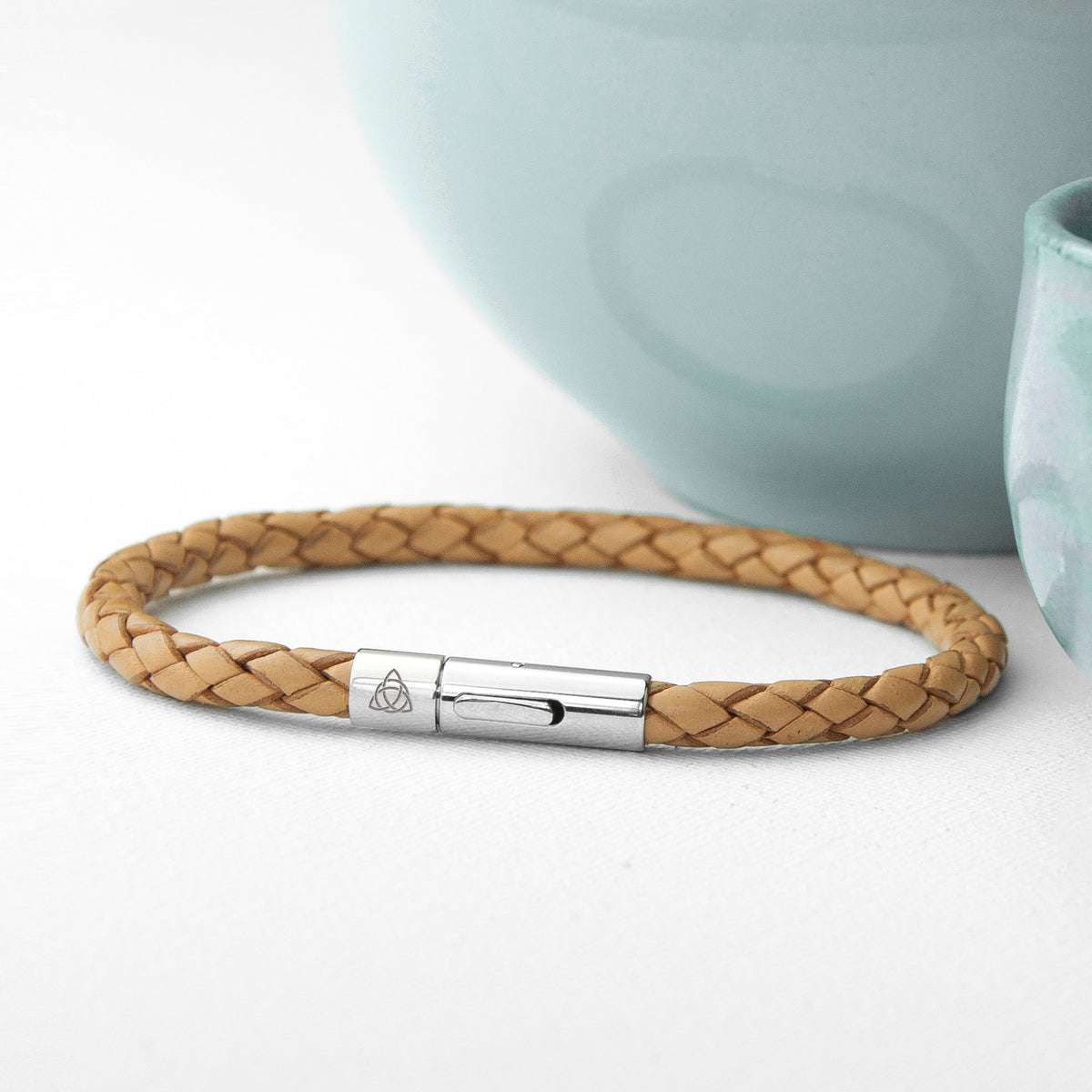 Personalised Men's Celtic Trinity Capsule Leather Bracelet