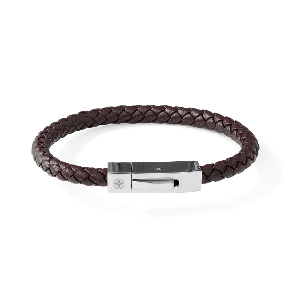 Personalised Men's Leather Travel Compass Bracelet With Tube Clasp