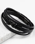Personalised Men's Infinity Black Leather Stacked Bracelet